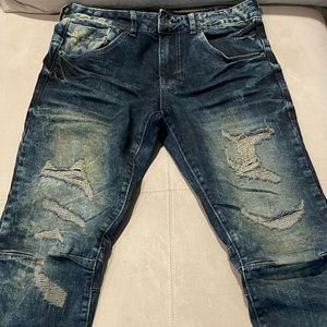 Mens Distressed Skinny Moto Jeans 32/34